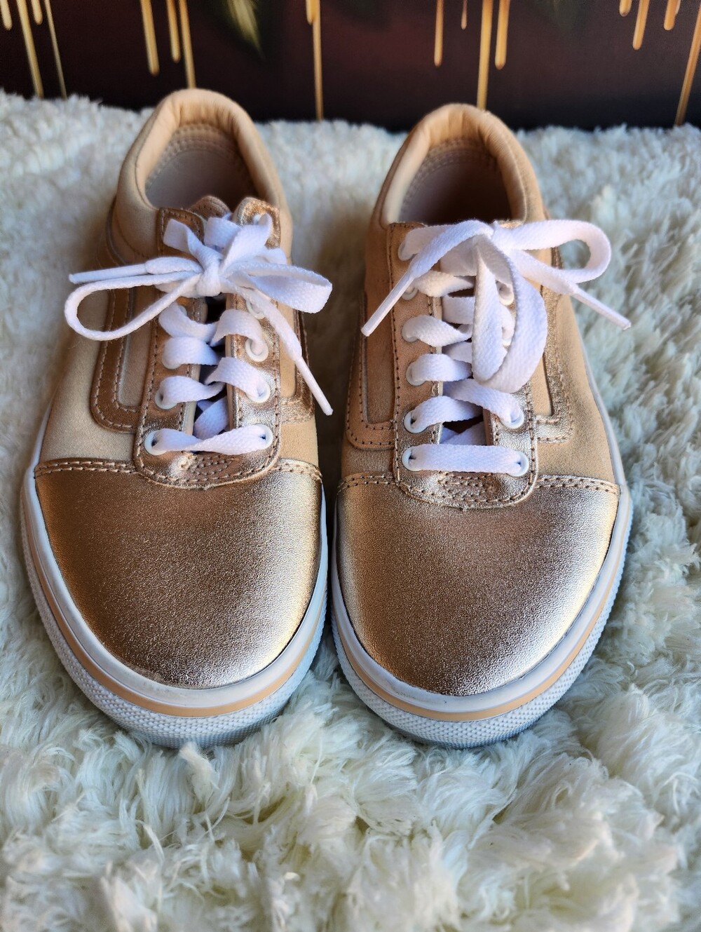 Vans Metallic Rose Gold Lace-Up Kids Sneakers